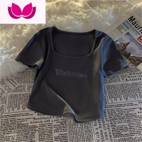 七斓短袖T恤女夏季短款正肩紧身小众设计感甜辣法式美式复古辣妹上衣t