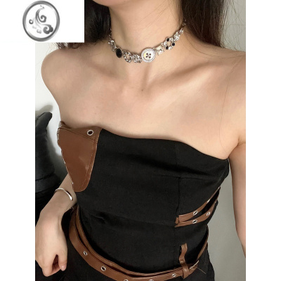 JiMiy2k甜酷风白色纽扣项链复古小众设计高级感精致锁骨链轻奢颈链潮