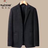 啄木鸟毛呢西装男士爸爸秋装呢子外套秋冬季中老年西服上衣50岁60