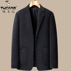 啄木鸟毛呢西装男士爸爸秋装呢子外套秋冬季中老年西服上衣50岁60