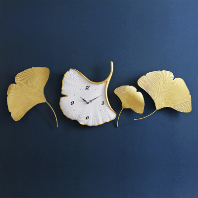 银杏叶挂钟客厅创意时尚纳丽雅时钟挂墙家用轻奢个性钟表简约现代99023四叶组合20英寸以上