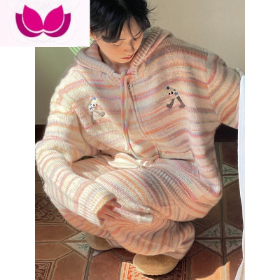 七斓POXFFEE/条纹软糯甜美时尚套装女春季新款温柔针织毛衣外套套