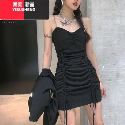 YIBUSHENG甜辣吊带连衣裙女季收腰设计感小众抽绳纯欲性感辣妹包臀短裙子