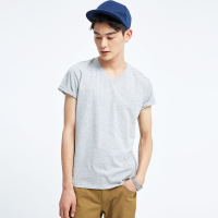 [49任选3件]美特斯邦威短袖T恤男士舒适纯色V领半袖打底衫韩版学生体恤男潮流