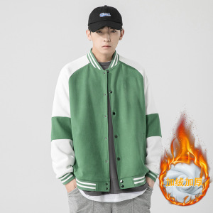 男装秋冬新款高品质棒球服潮牌加绒立领夹克纯色外套男情侣装
