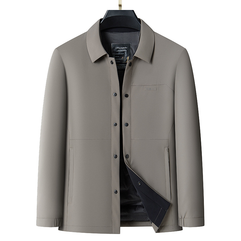 男式轻羽绒服秋冬商务翻领白鸭绒羽绒服牛奶丝面料爸爸装羽绒外套