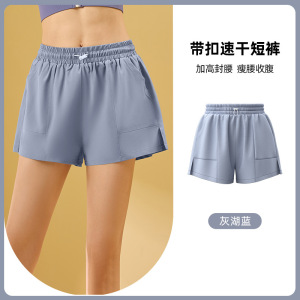 速干宽松带扣运动短裤防走光三分裤薄款瑜伽健身口袋裤女