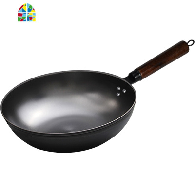 炒锅铁锅无涂层不生锈铸铁锅燃气电磁炉通用平底厨房锅具生铁 FENGHOU 30cm附耳铸铁锅+盖木头把手+赠品