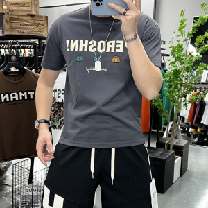 刺绣时尚短袖T恤男士上衣潮流印花字母圆领半袖衫打底衫修身潮ins