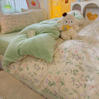 ab面全棉牛奶绒四件套冬季珊瑚法兰绒被套加绒床品单人宿舍三件套_583