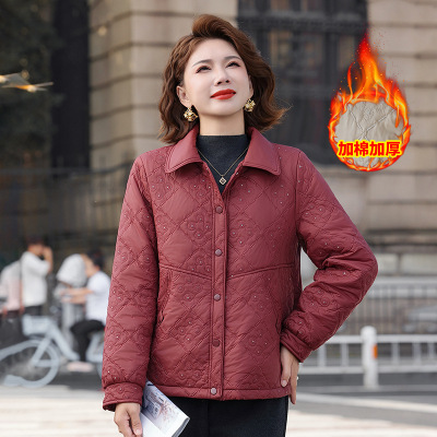 时尚短款小翻领妈妈装棉衣40岁加棉款女士休闲中年人外套短款棉服
