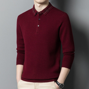 秋冬季新款羊毛衫男士翻领毛衣中老年爸爸加厚保暖纯羊毛打底