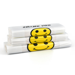 白色透明垃圾袋一次性笑脸袋尺寸定制logo定制购物袋笑脸袋定制商超购物袋