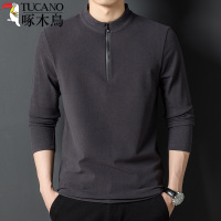 啄木鸟男士秋季打底德绒长袖T恤拉链半高领纯色上衣服休闲体恤衫