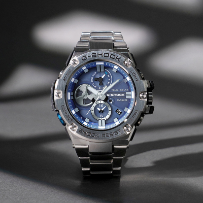卡西欧官方旗舰店手表男G-SHOCK限量光能蓝天使太阳能蓝牙防水防震非机械男士石英表男表GST-B100D
