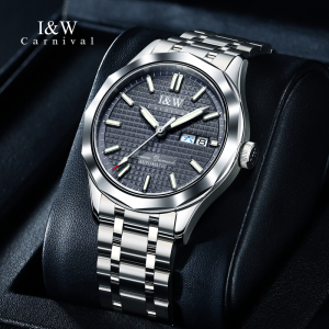 瑞士爱沃驰I&W CARNIVAL手表全自动机械表 男表100米防水进口机芯夜光男士表潮流双日历钨钢名牌男表563