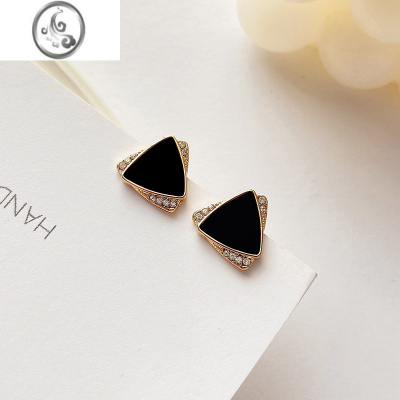 JiMi几何黑色三角耳钉时尚气质高级感轻奢耳饰耳环蚊香盘无耳洞耳夹女