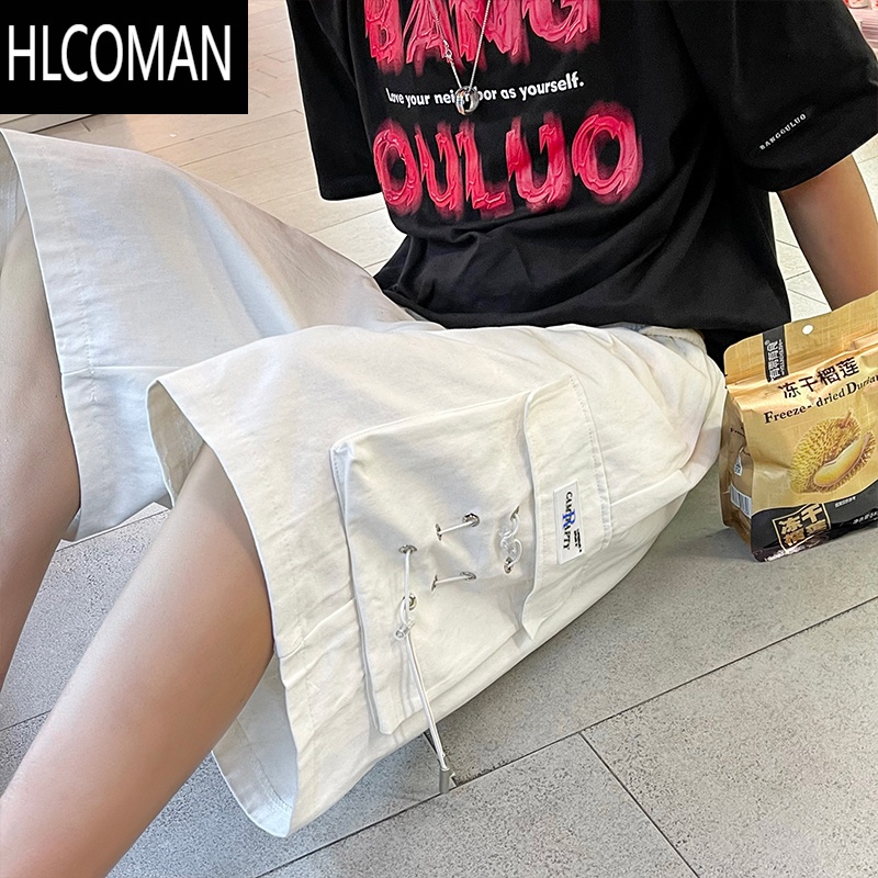 HLCOMAN夏季工装短裤男宽松多口袋机能风潮牌痞帅潮流炸街阔腿五分休闲裤