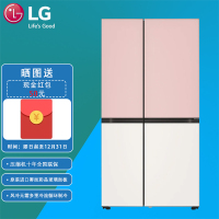 LG S652GPB38B 655L门中门 原装进口雾面玻璃面板 粉黛色+玉石白撞色 双风系立体循环 对开门冰箱