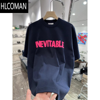 HLCOMAN美式高街宽松圆领短袖t恤男2025夏季新款ins潮牌字母印花休闲上衣