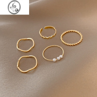 JiMiの金银珍珠五件套戒指女时尚个性关节戒简约冷淡风指环