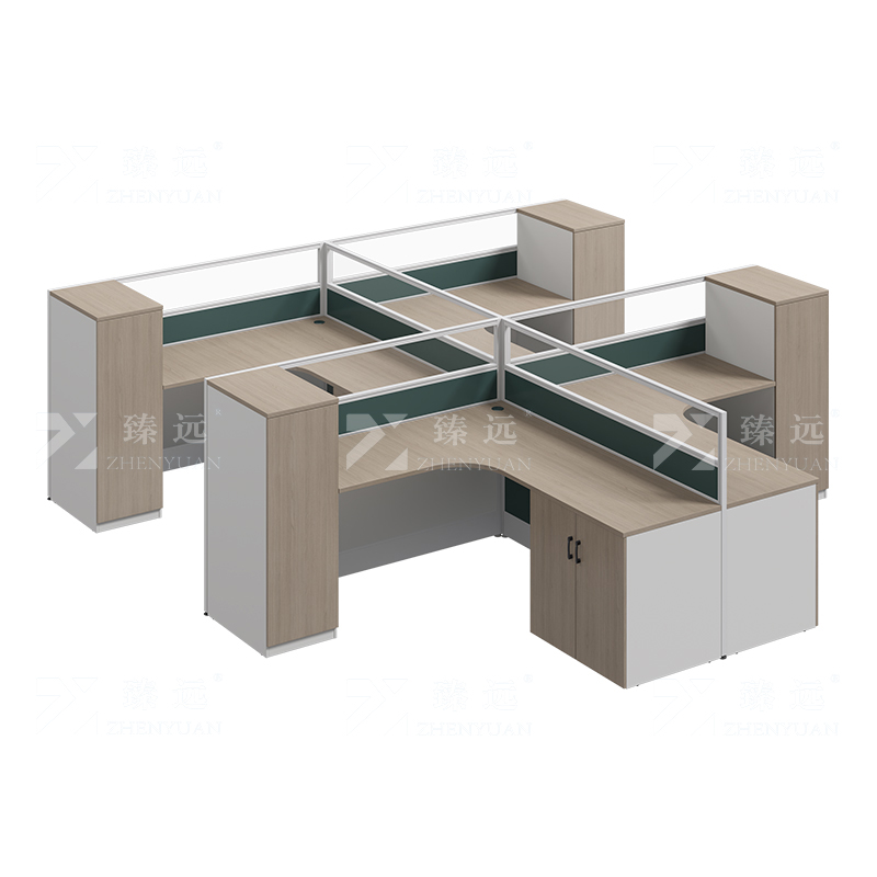 臻远ZYGW-157屏风工作卡位职员桌办公桌 T型四人位含衣柜床柜不含床