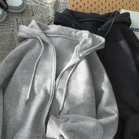 加绒加厚口袋连帽卫衣女秋冬季开衫外套大码拉链保暖上衣女装
