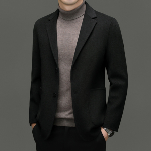 秋冬商务宴会山羊绒西装男毛呢大衣短款外套高端休闲羊毛呢小西服羊绒毛呢双面呢子大衣商务休闲西装外套