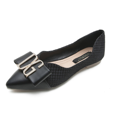 丹露莎单鞋女2021夏季新款尖头一脚蹬外穿豆豆鞋女钻石休闲平底浅口大码