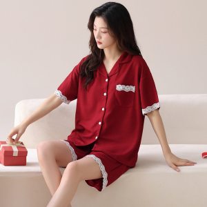 2026马年新婚红侣睡衣夏短袖仿棉囍字结婚晨袍男女家居服套装