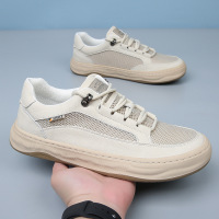 夏季新款男鞋真皮网面板鞋男款透气厚底运动休闲鞋男士小白鞋