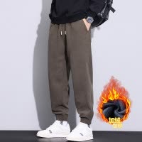 加绒束脚休闲时尚卫裤男士新款秋冬季加厚宽松运动保暖长裤男