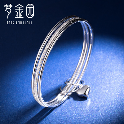 梦金园铂金手镯PT950白金三生三世爱心手环女款