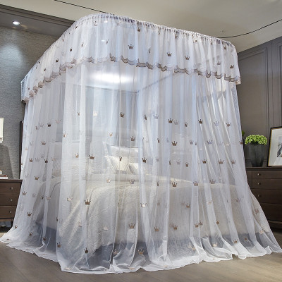 幸福派刺绣蚊帐家用1.5m床1.8米加密加厚三开门支架落地U型导轨纹账新款刺绣导轨蚊帐公主风加密三开门U型轨道落地蚊帐