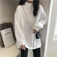 双面德绒半高领纯色宽松打底衫女秋冬韩版薄绒长袖T恤女休闲上衣