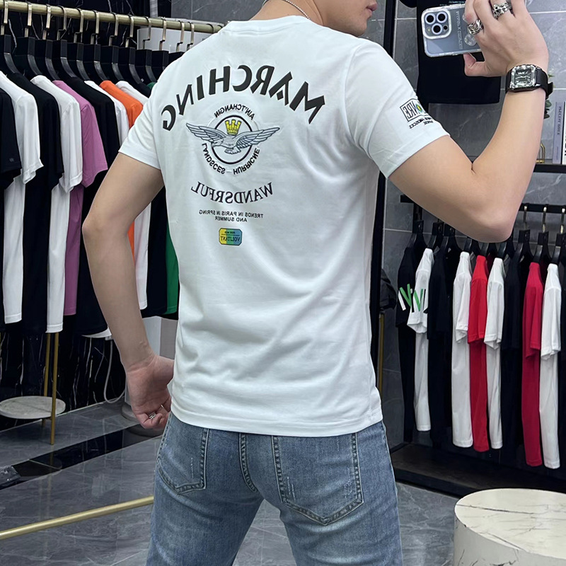 刺绣圆领短袖T恤男夏季新款潮ins时尚半袖体恤上衣欧货修身打底衫