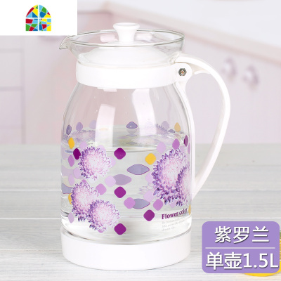家用玻璃冷水壶防爆耐热凉水壶玻璃凉白开水杯大容量水壶果汁扎壶 FENGHOU 一只壶+六只杯(红海棠)