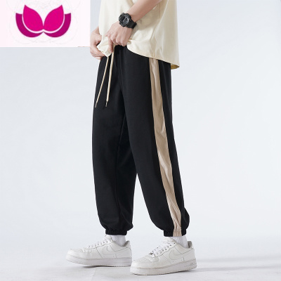七斓侧边条纹运动裤子男款宽松束脚休闲长卫裤大码高街美式vibe
