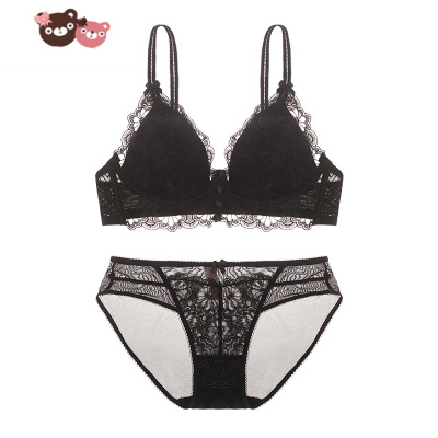 绿彩虹光侧收蕾丝刺绣法式无钢圈三角杯性感薄棉女士文胸套装