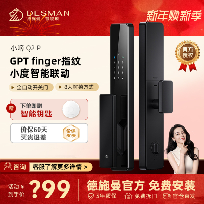 德施曼指纹锁密码锁全自动智能门锁Q2P用防盗门密码锁电子门锁高端黑