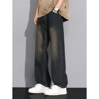 新款怀旧复古牛仔裤男直筒街头时尚潮牌简约百搭休闲通勤男装耐磨