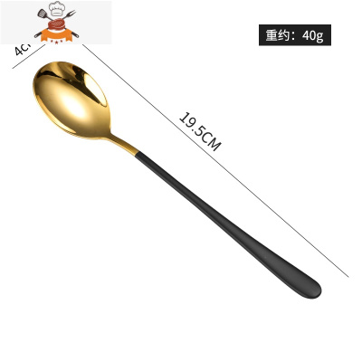 304不锈钢小勺子ins风创意可爱长柄韩式家用调羹汤勺网红餐勺吃饭 敬平 黑金304不锈钢勺子(1支)