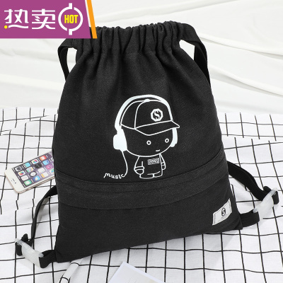 NEWLAKE束口袋抽绳双肩包女简易书包布袋小学生轻便补课包补习背包简约男书包学生