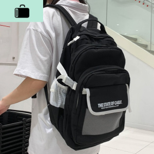 初中生书包女韩版高中学生多层大容量原宿ulzzang背包男双肩包男NEW LAKE 黑色