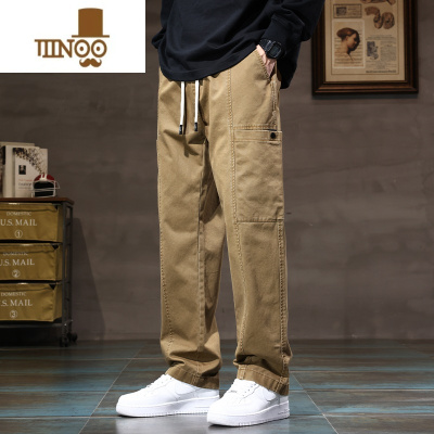 YANXU卡其色cleanfit伐木工装裤男生潮牌美式高街宽松直筒阔腿休闲裤子