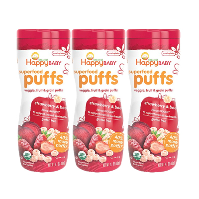 3件装-HAPPYBABY禧贝草莓味婴儿有机泡芙60克