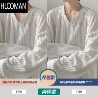 HLCOMAN白色卫衣V领长袖T恤男oversize美式亨利领宽松内搭打底衫