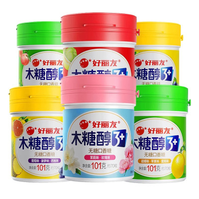 好丽友 木糖醇无糖口香糖101g*2瓶 [黄]葡萄+西柚+菠萝