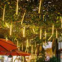 绵冠(MIANGUAN)太阳能户外LED流星灯串 暖光-30cm带遥控(一件8挂)加大太阳能板