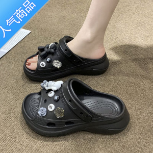 SUNTEK拖鞋女夏外穿厚底时尚洞洞鞋卡通玩偶松糕增高防滑两穿沙滩凉鞋